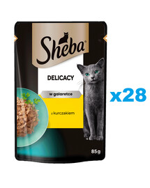 SHEBA Delicacy kotike 28x85 g märg täistoit täiskasvanud kassidele tükkidega kana marmelaadis