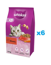 WHISKAS Adult 6x1,4 kg kuiv täistoit täiskasvanud kassidele maitsva veiselihaga