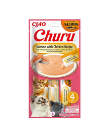 INABA Churu Cat Salmon with Chicken 4x14g kreemjas kassi maiuspala lõhe ja kanaga maitsega