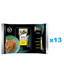 SHEBA Delicacy Fine Flakes Poultry Flavour Sachs 52x85g märg täistoit täiskasvanud kassidele želatiinitükkidega: part, kana, linnuliha, kalkun
