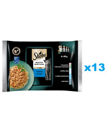 SHEBA Selection Select Slices Fish Flavours 52x85g märg täistoit kassidele kastmetükkides lõhe ja musta tursa, valge kala, ookeanikala, tursaga