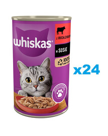 WHISKAS Adult 24x400 g märg täistoit täiskasvanud kassidele veiselihaga kastmes