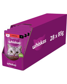 WHISKAS Adult kotike 28x85g märgtoit täiskasvanud kassidele kastmes veiselihaga
