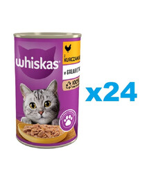 WHISKAS Adult purk 24x400 g - märg täistoit täiskasvanud kassidele, tükkidega kana želees
