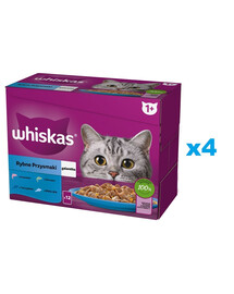 WHISKAS Adult kotike 48x85g Fish Delicacies märgtoit täiskasvanud kassidele marmelaadiga: lõhe, tuunikala, tursk, valge kala