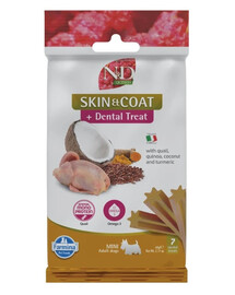 N&D Quinoa Dental Treat Skin Coat Quail Mini 60 g (7 szt) przysmak dentystyczny dla psów ras małych