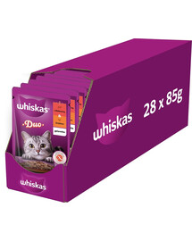 WHISKAS Adult 28x85g kotike märgtoit täiskasvanud kassidele želees veise- ja kodulinnulihaga