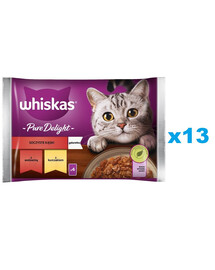 WHISKAS Adult kotike 52x85g Juicy Bites märja kassitoa tükid veiseliha, kana sisaldusega