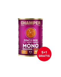 CHAMPER Coat Skin Indyk monobiałkowa karma dla psa 6 x 400 g (5+1 GRATIS)