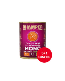 CHAMPER Coat Skin Jagnięcina monobiałkowa karma dla psa 6 x 400 g (5+1 GRATIS)