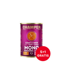 CHAMPER Coat Skin Łosoś monobiałkowa karma dla psa 6 x 400 g (5+1 GRATIS)