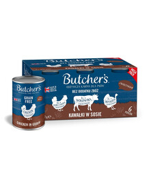 BUTCHER'S Original Retsept kastmes Segatud maitsed köögiviljadega 6x400 g tükki kastmes veise-, kalkuni- ja kanalihaga koertele