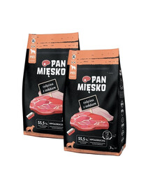 PAN MIĘSKO Cielęcina z indykiem dla psów chrupki XL 2x3 kg