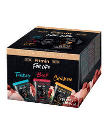 For Life Dog Multipack 24x85 g saszetki dla psów z kurczakiem, z wołowiną i indykiem