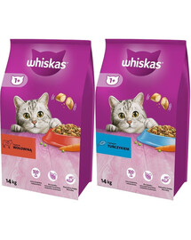WHISKAS Adult 14kg z wołowiną i warzywami + WHISKAS Adult 14kg z tuńczykiem i warzywami