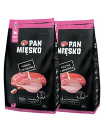 PAN MIĘSKO Cielęcina z przepiórką dla szczeniąt chrupki XS 2x20 kg