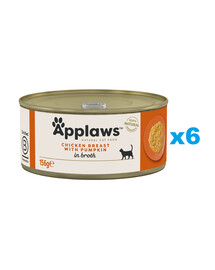 APPLAWS Cat Adult Chicken Breast with Pumpkin in Broth kanafilee ja kõrvits puljongis 6x156 g