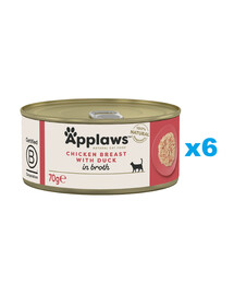 APPLAWS Cat Adult Chicken Breast with Duck in Broth märgtoit kassidele 6 × 70 g Kanafilee pardiga puljongis