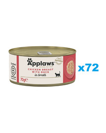 APPLAWS Cat Adult Chicken Breast with Duck in Broth märgtoit kassidele 72 × 70 g Kanafilee pardiga puljongis