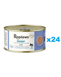 APPLAWS Cat Senior Tuna Fillet with Sardine in Jelly märgtoit eakatele kassidele 24 × 70 g Tuunifilee sardiiniga tarretises eakatele kassidele