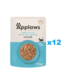 APPLAWS Cat Adult Pouch Tuna Fillet with Seabrem in Broth tuunikala ja dorada puljongis 12x70 g