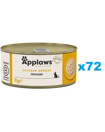 APPLAWS Cat Adult Mousse Chicken märgtoit kassidele 72 × 70 g Kana-mousse