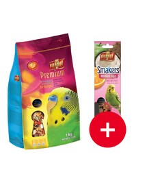 VITAPOL Premium karma dla papugi falistej 1 kg + Smakers Weekend Style dla papużki falistej owocowy 45g GRATIS