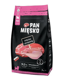 PAN MIĘSKO Cielęcina z przepiórką dla szczeniąt chrupki L 3 kg