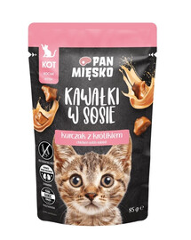 PAN MIĘSKO Kawałki w sosie Kurczak z królikiem karma mokra dla kociąt 85g