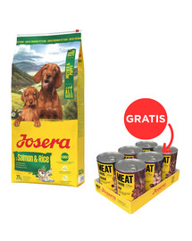 JOSERA Mother and Puppy Salmon with Rice 12,5kg dla szczeniąt, suk w ciąży oraz suk karmiących + JOSERA Meat Lovers Pure Multipack 6x400g mokra karma dla psów GRATIS
