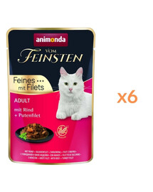 ANIMONDA Vom Feinsten Fines mit Filets Adult Wołowina i filet z indyka 6x85g mokra karma dla kotów