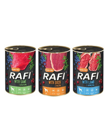 DOLINA NOTECI RAFI mix smaków (dziczyzna, jagnięcina, kaczka) 36x400g mokra karma dla psa