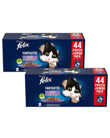 FELIX Fantastic Wybór Smaków w galaretce 44x85g wołowina, kurczak, łosoś i tuńczyk, mokra karma dla kotów