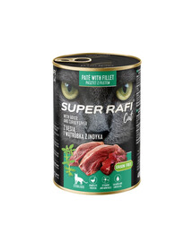SUPER RAFI Cat z gęsią i wątróbką z indyka 400g mokra dla kotów sterylizowanych