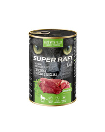 SUPER RAFI Cat z dziczyzną i sercami z kurczaka 400g mokra karma dla kota