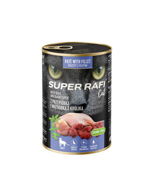 SUPER RAFI Cat z przepiórką i wątróbką z królika 400g mokra karma dla kota
