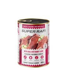 SUPER RAFI z cielęciną i wątróbką z królika 400 g mokra karma dla psa