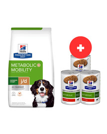 HILL'S Prescription Diet Canine Metabolic + Mobility 12 kg dla psów z nadwagą + 3 x 370g karmy dla psów GRATIS