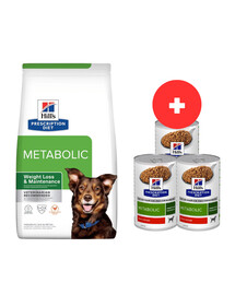 HILL'S Prescription Diet Canine Metabolic 12 kg karma dla psów z nadwagą + 3 x 370g karma dla psów z nadwagą GRATIS