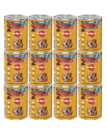 PEDIGREE Adult puszka 12x400 g mokra karma pełnoporcjowa dla dorosłych psów z 3 rodzajami: wołowiną, jagnięciną i kurczakiem, w musie