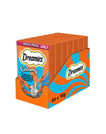 DREAMIES Creamy MEGA PACK karma uzupełniająca z kurczakiem i z łososiem 7 x 12x10 g