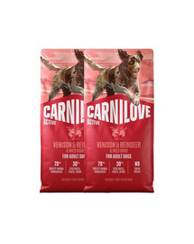 CARNILOVE Active Dog Venision and Reindeer Adult 2x12 kg dziczyzna, renifer i dzik, dla dorosłych psów