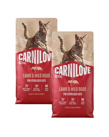CARNILOVE Active Cat Lamb and Wild Boar Sterilised 2x6 kg jagnięcina i dzik, dla kotów sterylizowanych