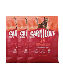 CARNILOVE Active Cat Beef and Venison Sterilised 3x2 kg wołowina i dziczyzna, dla kotów sterylizowanych
