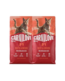 CARNILOVE Active Cat Beef and Venison Sterilised 2x6 kg wołowina i dziczyzna, dla kotów sterylizowanych