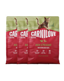 CARNILOVE Active Cat Duck and Pheasant Sterilised 3x2 kg kaczka i bażant, dla kotów sterylizowanych