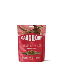 CARNILOVE Dog Jerky Turkey with Venision 100g przysmaki z indykiem i dziczyzną dla dorosłych psów