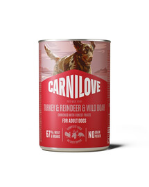 CARNILOVE Dog Can Turkey and Reindeer and Wildboar 400g pasztet z indykiem, reniferem i dzikiem dla dorosłych psów