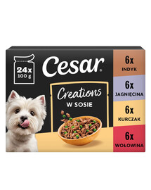 CESAR Creations Mix Smaków (wołowina, kurczak, jagnięcina, indyk) 24 x 100g mokra karma dla dorosłych psów