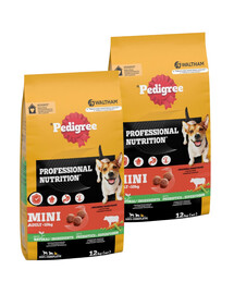 PEDIGREE Professional Nutrition Adult Mini z Wołowiną i Warzywami 2 x 12 kg dla psów małych ras